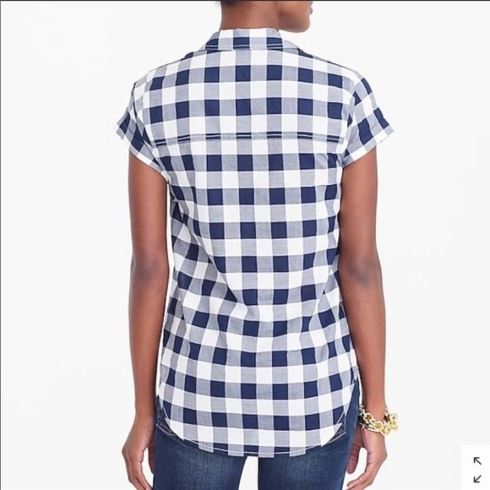 J.Crew Gingham Popover Shirt Plaid Blue XS #4455 - Picture 2 of 7